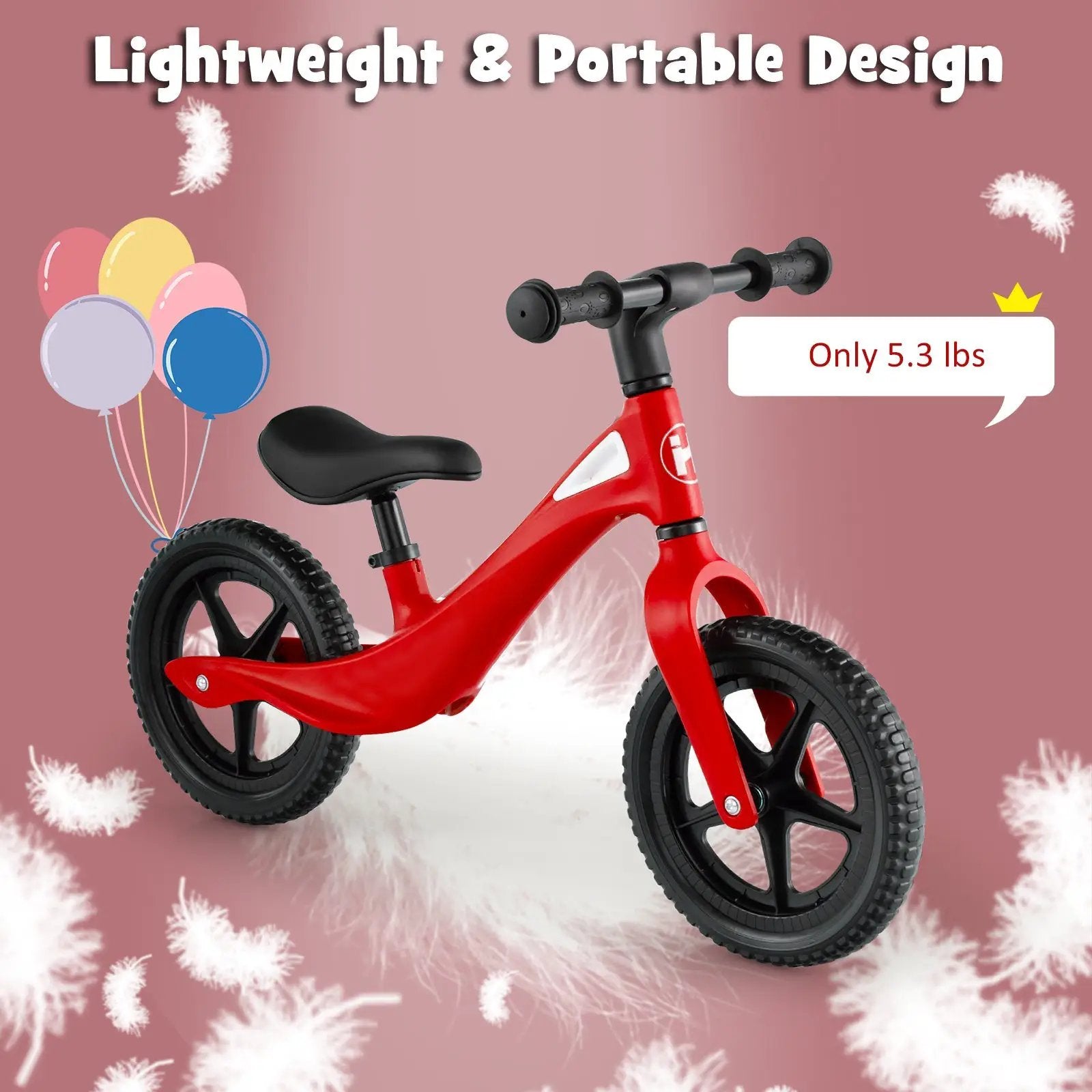 Kids Balance Bike with Rotatable Handlebar and Adjustable Seat Height-Red by DirectDeals
