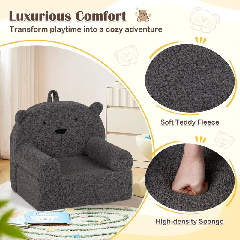 Kids Bear Sofa Toddler Foam Couch with Soft Fleece Fabric Cover by DirectDeals