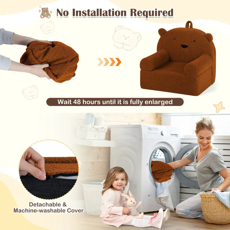 Kids Bear Sofa Toddler Foam Couch with Soft Fleece Fabric Cover by DirectDeals