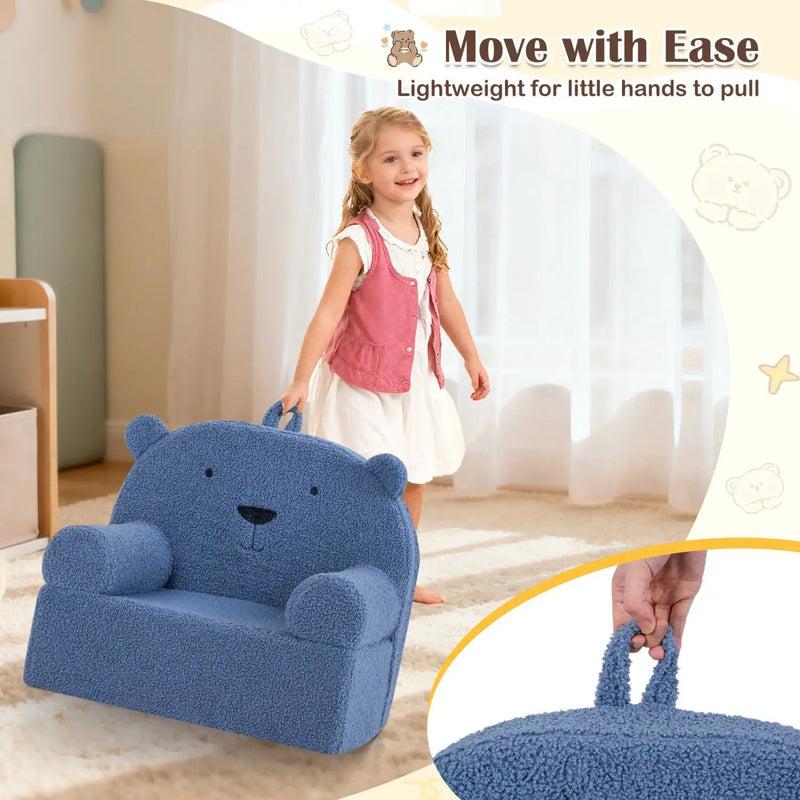 Kids Bear Sofa Toddler Foam Couch with Soft Fleece Fabric Cover by DirectDeals