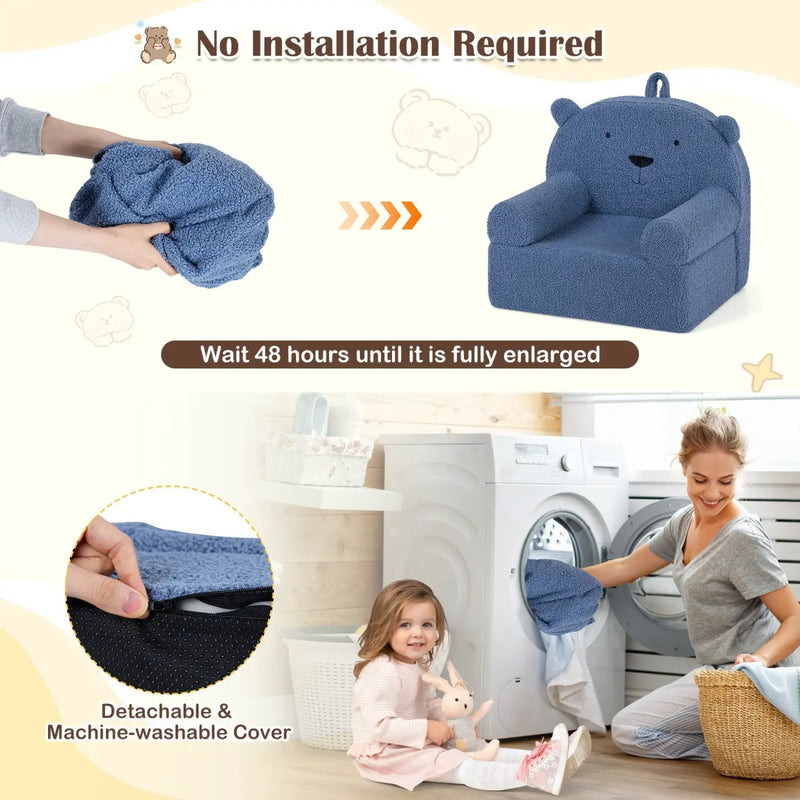 Kids Bear Sofa Toddler Foam Couch with Soft Fleece Fabric Cover by DirectDeals