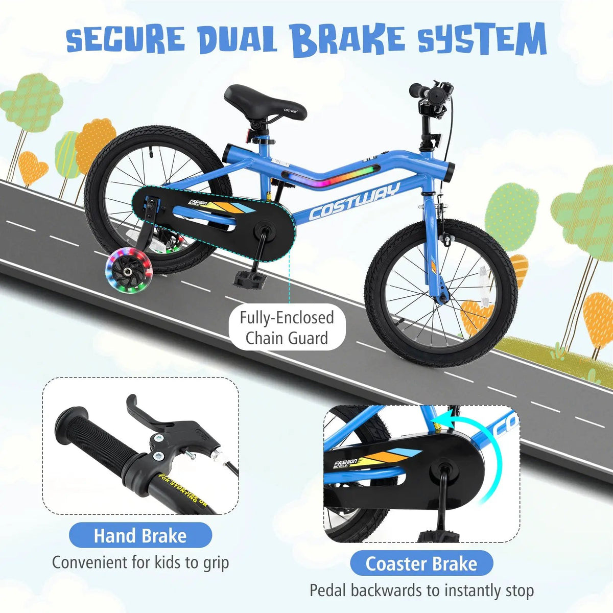 18 Inch Kids Bike LED Lighted Adjustable with Training Wheels for 4-8 Years Old Kids-18 inches, photo 6 of 9