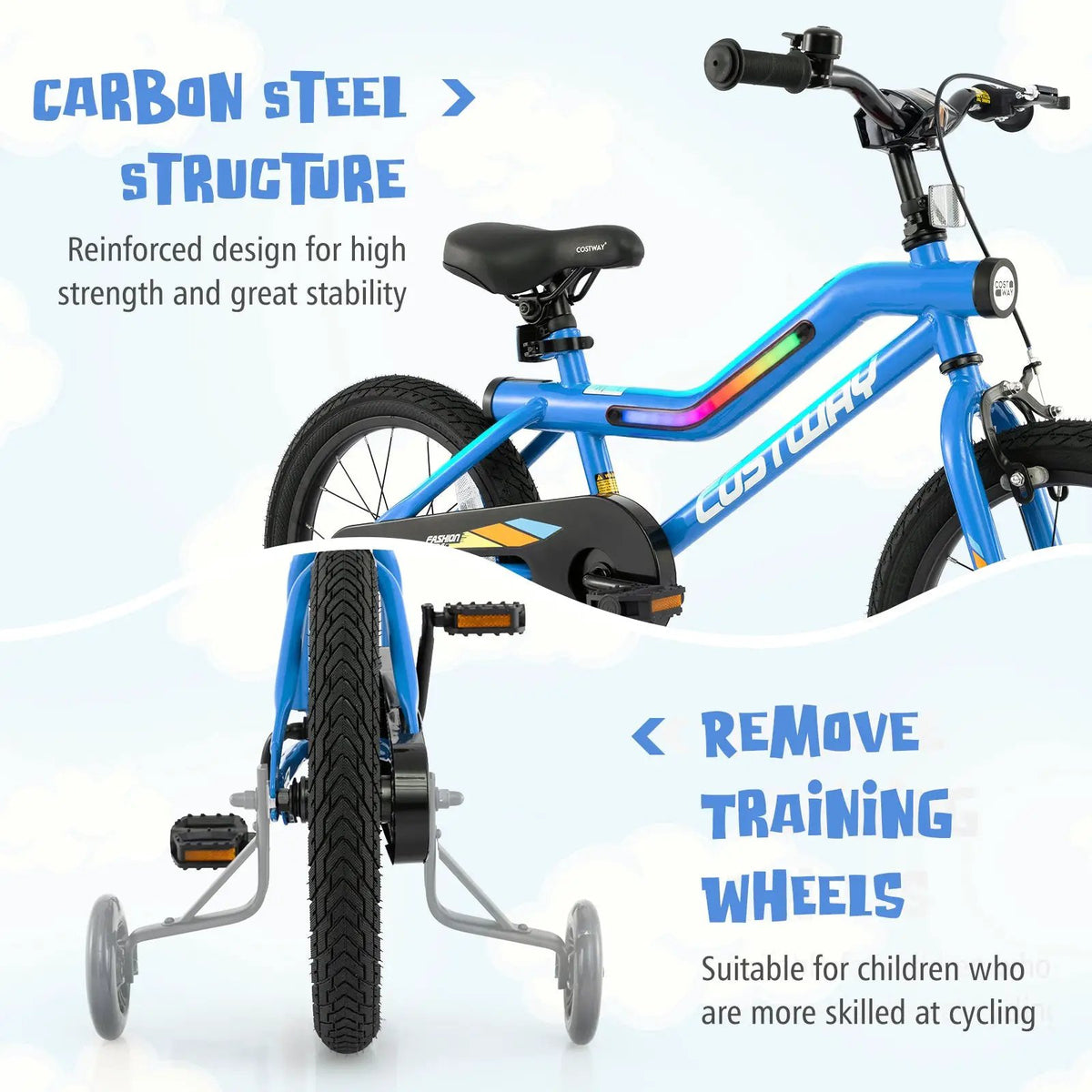 18 Inch Kids Bike LED Lighted Adjustable with Training Wheels for 4-8 Years Old Kids-18 inches, photo 8 of 9