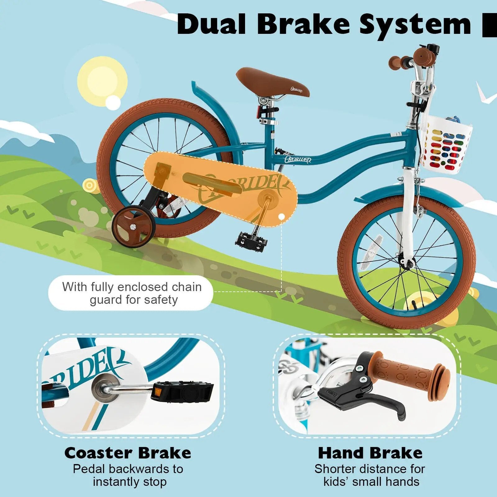 16 Inch Kids Bike with Training Wheels and Front Handbrake by DirectDeals
