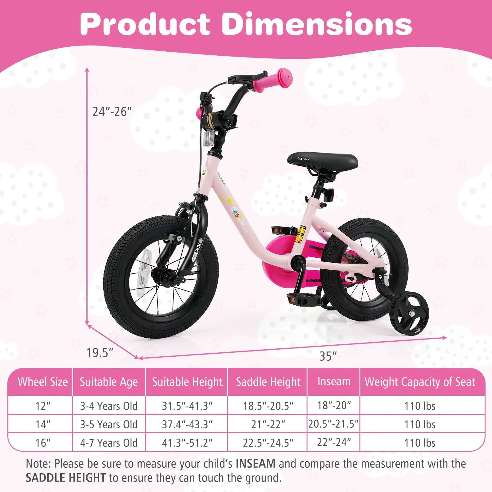 Kids Bike for 3-7 Years Old Boys and Girls 12/14/16-Inch Children Bicycle by DirectDeals