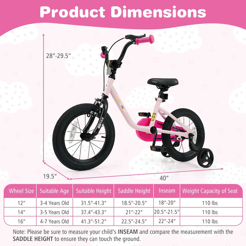 Kids Bike for 3-7 Years Old Boys and Girls 12/14/16-Inch Children Bicycle by DirectDeals