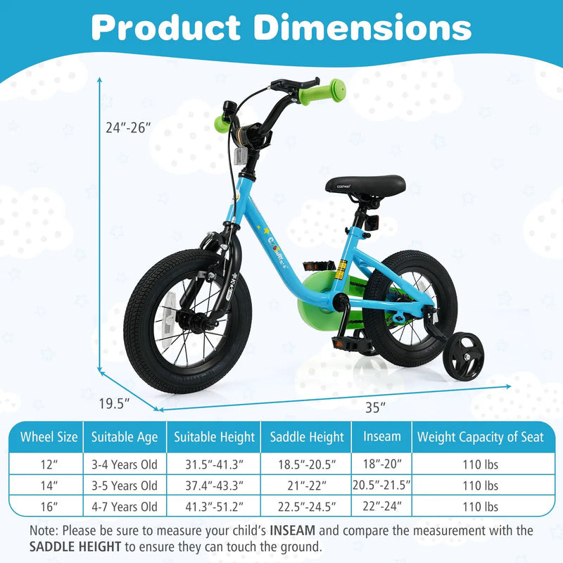 Kids Bike for 3-7 Years Old Boys and Girls 12/14/16-Inch Children Bicycle Blue by DirectDeals