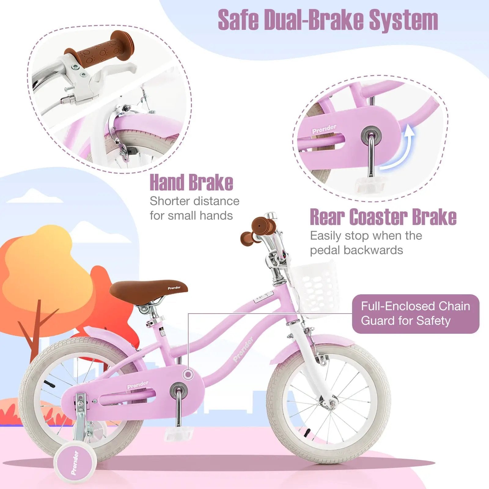 14 Inch Kid's Bike with Removable Training Wheels and Basket-Purple by DirectDeals