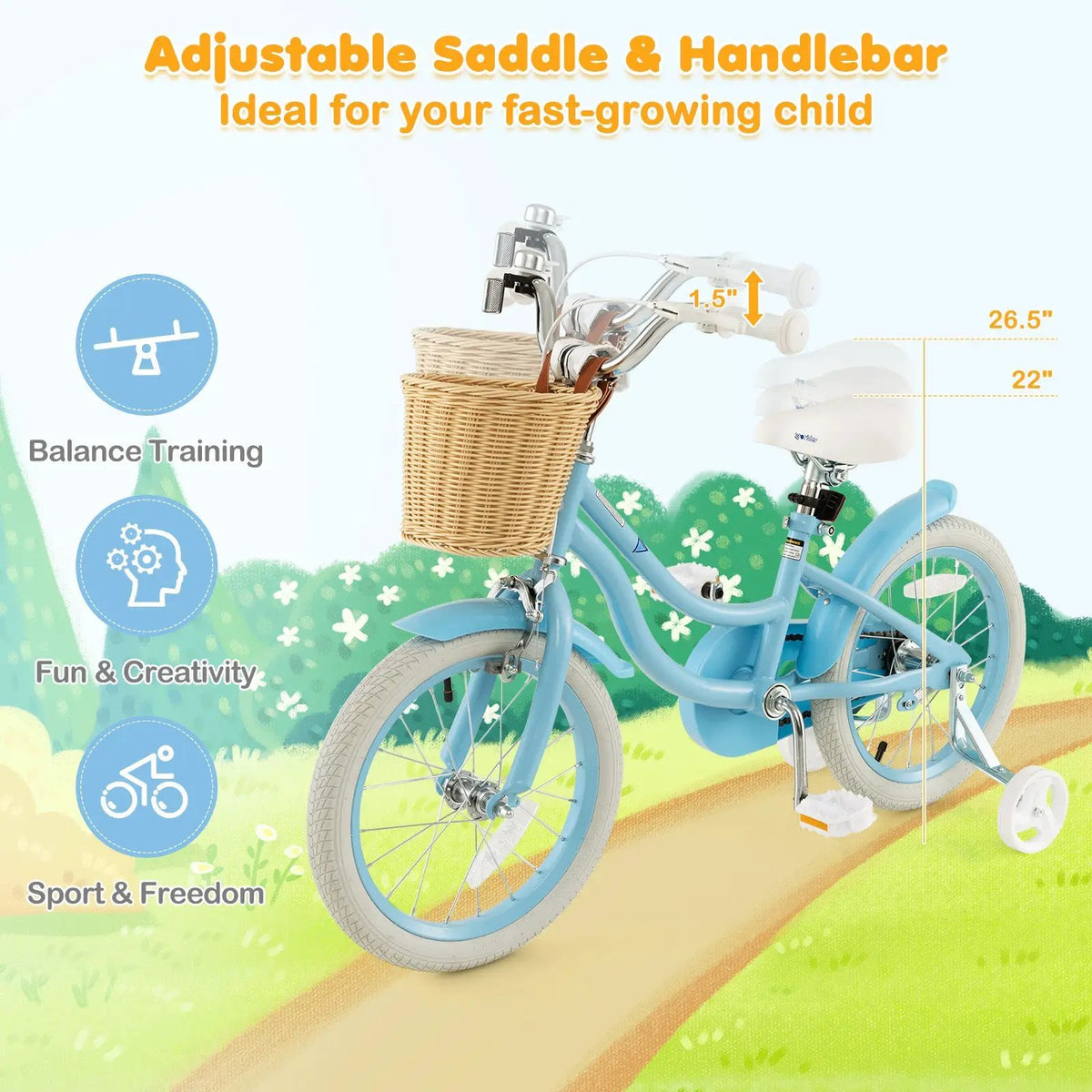 16-Inch Kids Bike with Training Wheels and Adjustable Handlebar Seat, photo 6 of 10