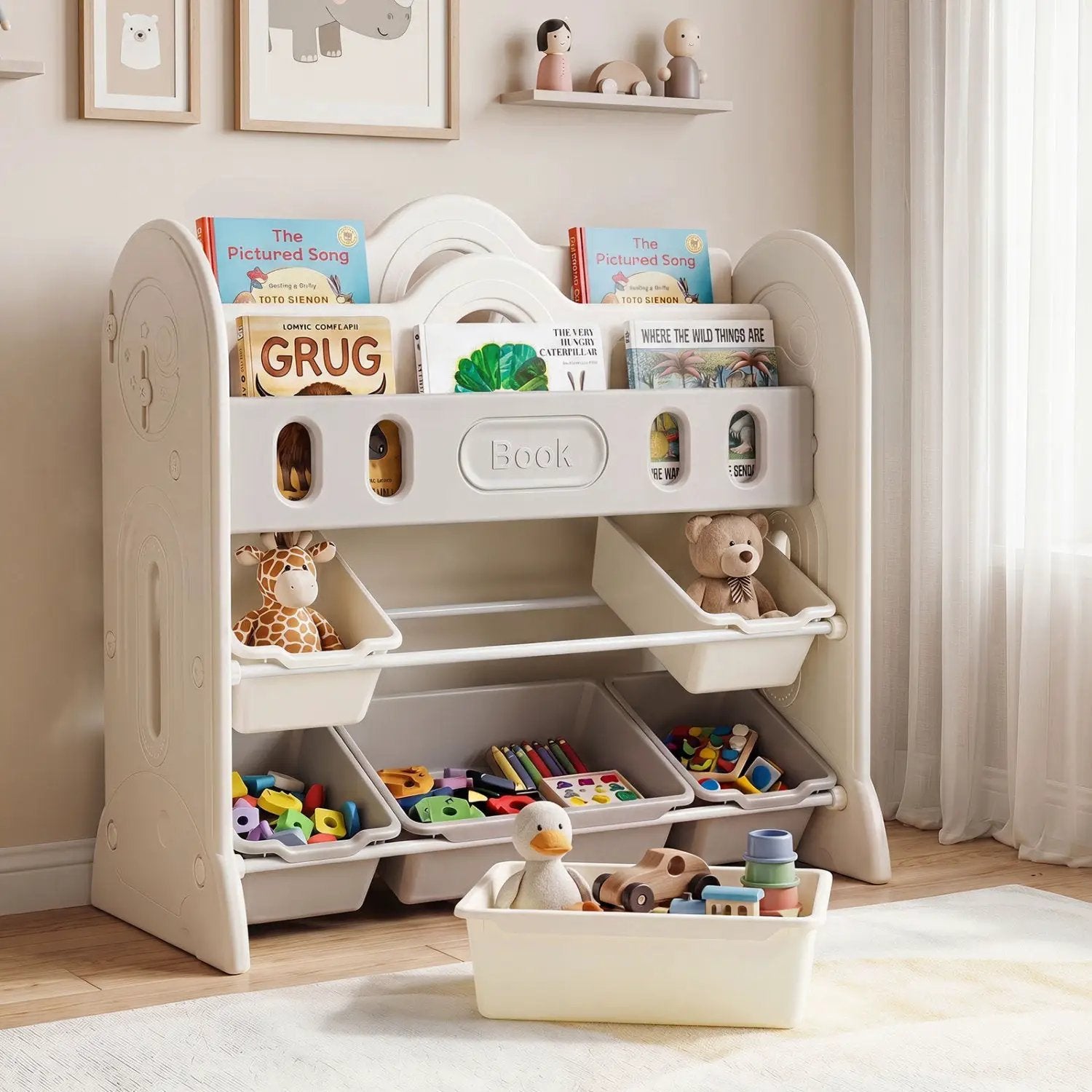 Kids Bookshelf and Toy Storage Organizer with 6 Bins by DirectDeals
