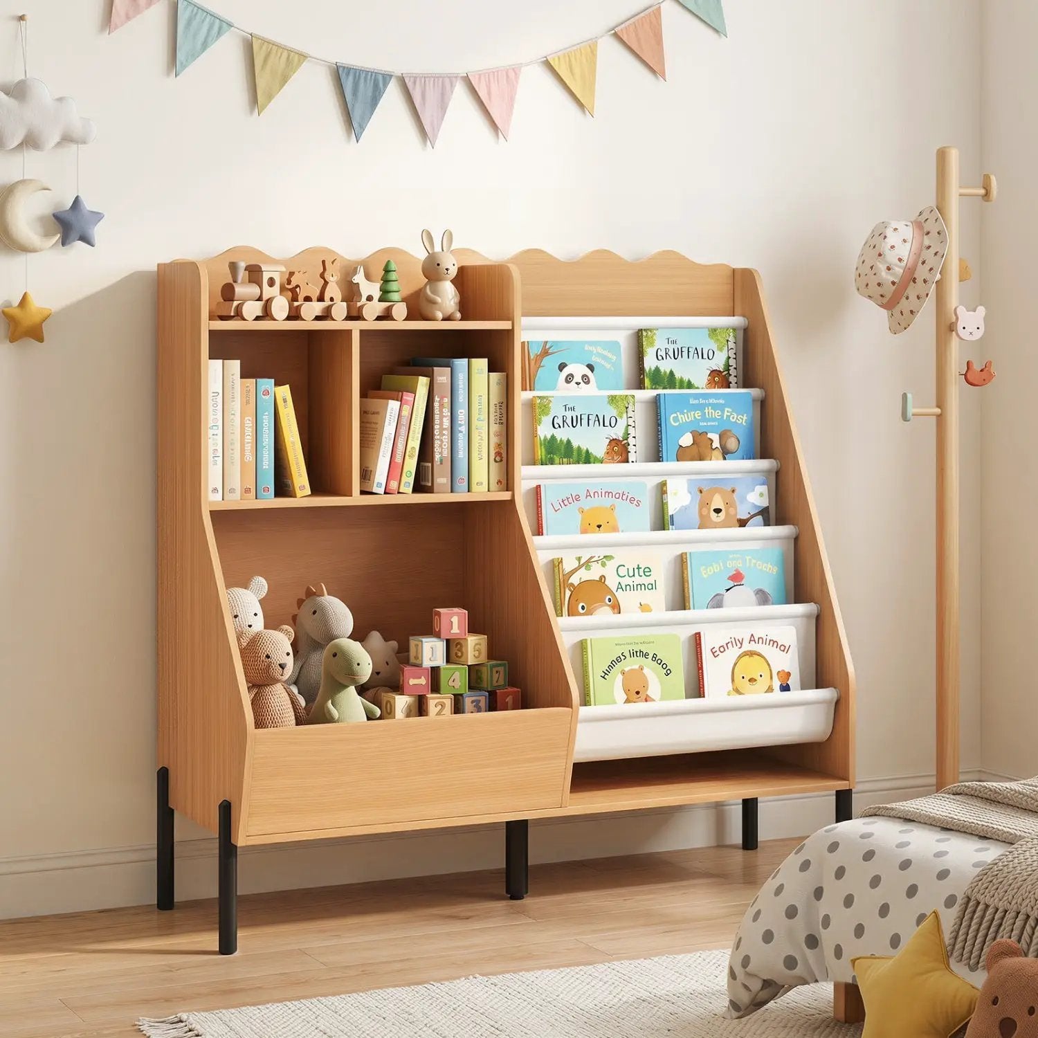 Kids Bookshelf and Toy Storage Organizer with 5 Fabric Pockets by DirectDeals