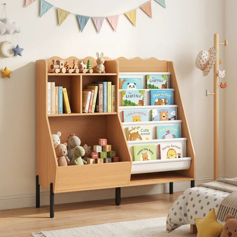 Kids Bookshelf and Toy Storage Organizer with 5 Fabric Pockets by DirectDeals