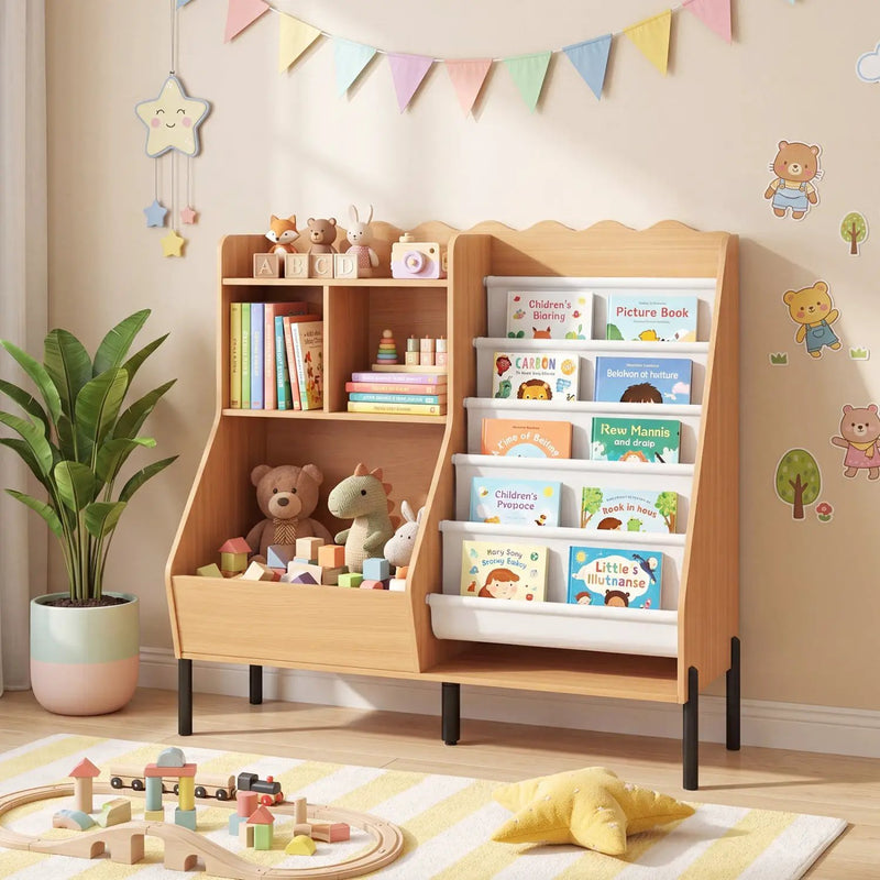 Kids Bookshelf and Toy Storage Organizer with 5 Fabric Pockets by DirectDeals