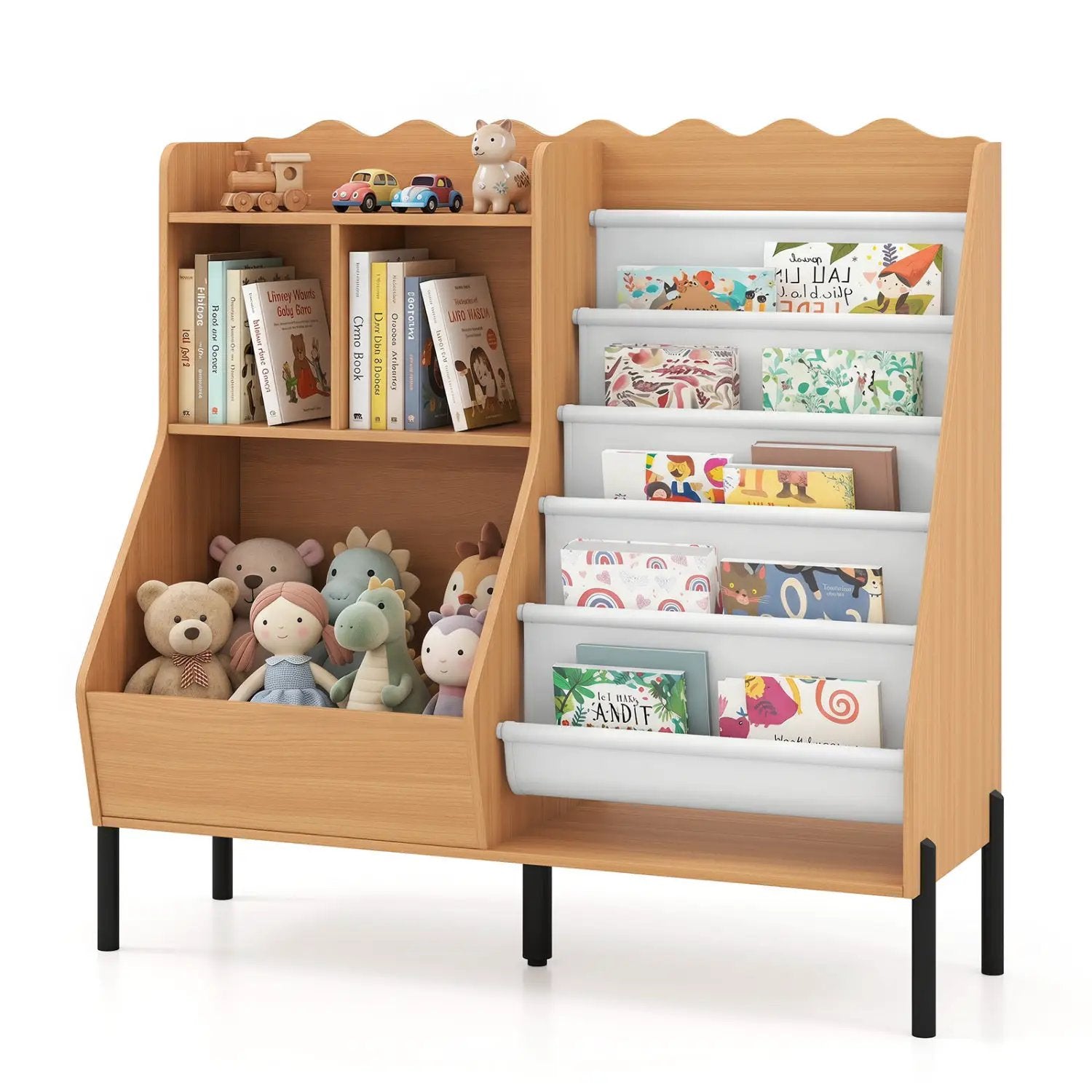 Kids Bookshelf and Toy Storage Organizer with 5 Fabric Pockets by DirectDeals