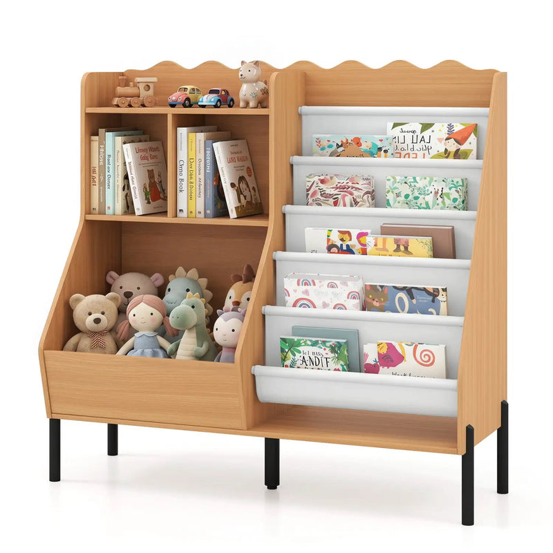 Kids Bookshelf and Toy Storage Organizer with 5 Fabric Pockets by DirectDeals