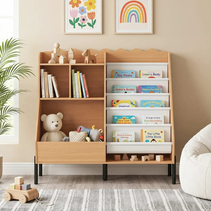 Kids Bookshelf and Toy Storage Organizer with 5 Fabric Pockets by DirectDeals