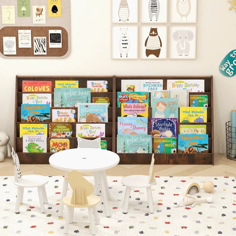 5-Tier Kids Bookshelf with Deep Compartments and Stable Baby Book Case by DirectDeals