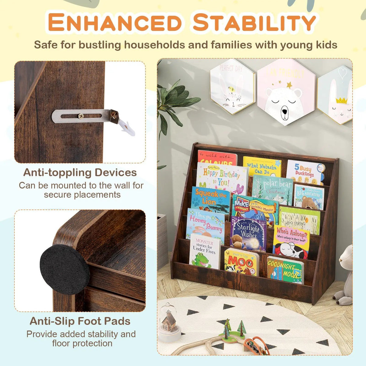 5-Tier Kids Bookshelf with Deep Compartments and Stable Baby Book Case, photo 7 of 10