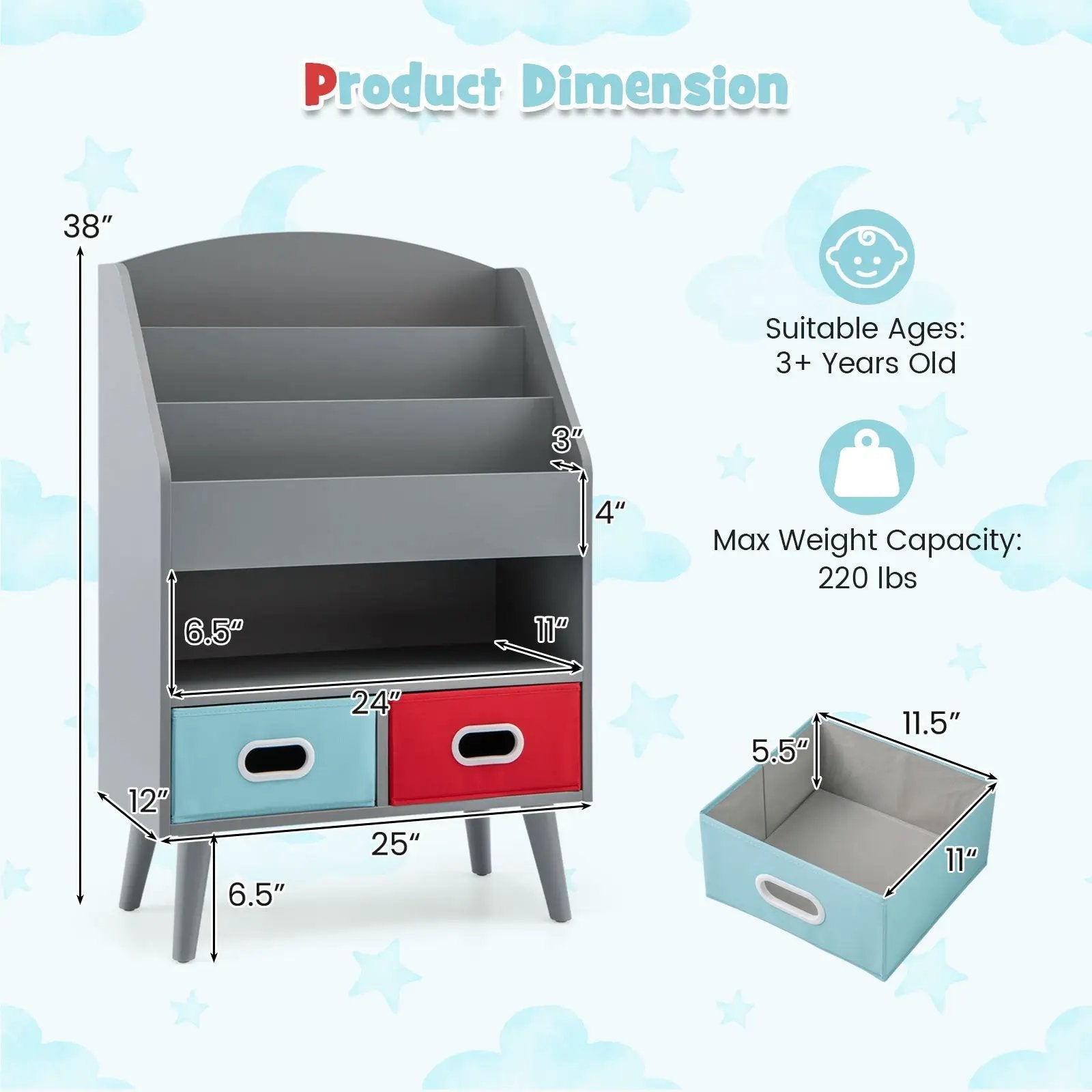 Kids Bookshelf with Open Compartment for Toddlers 3+ Years Old by DirectDeals
