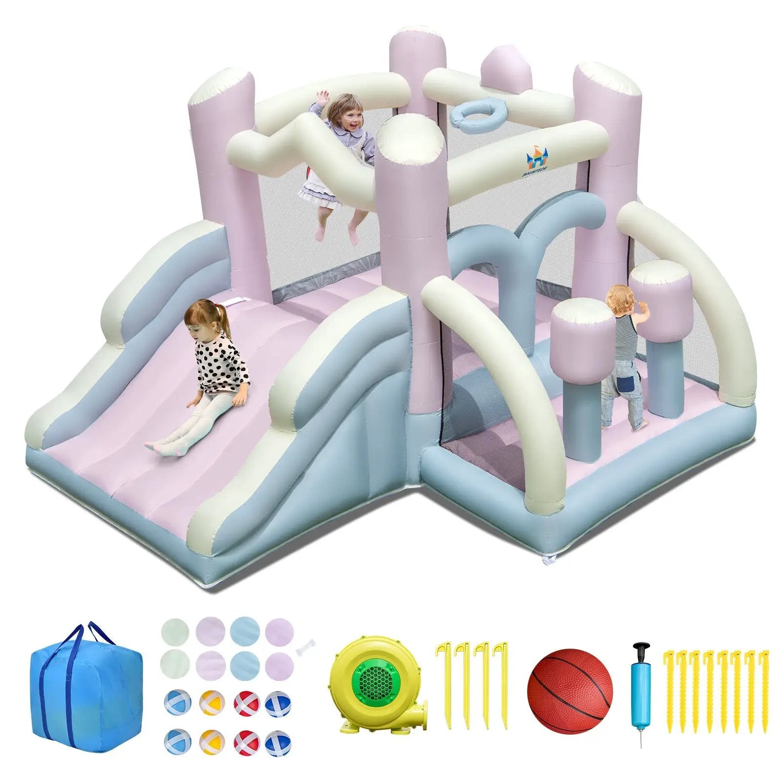 Kids Bounce House with Slide and 2 Boxing Columns for Party with 480W Blower by DirectDeals