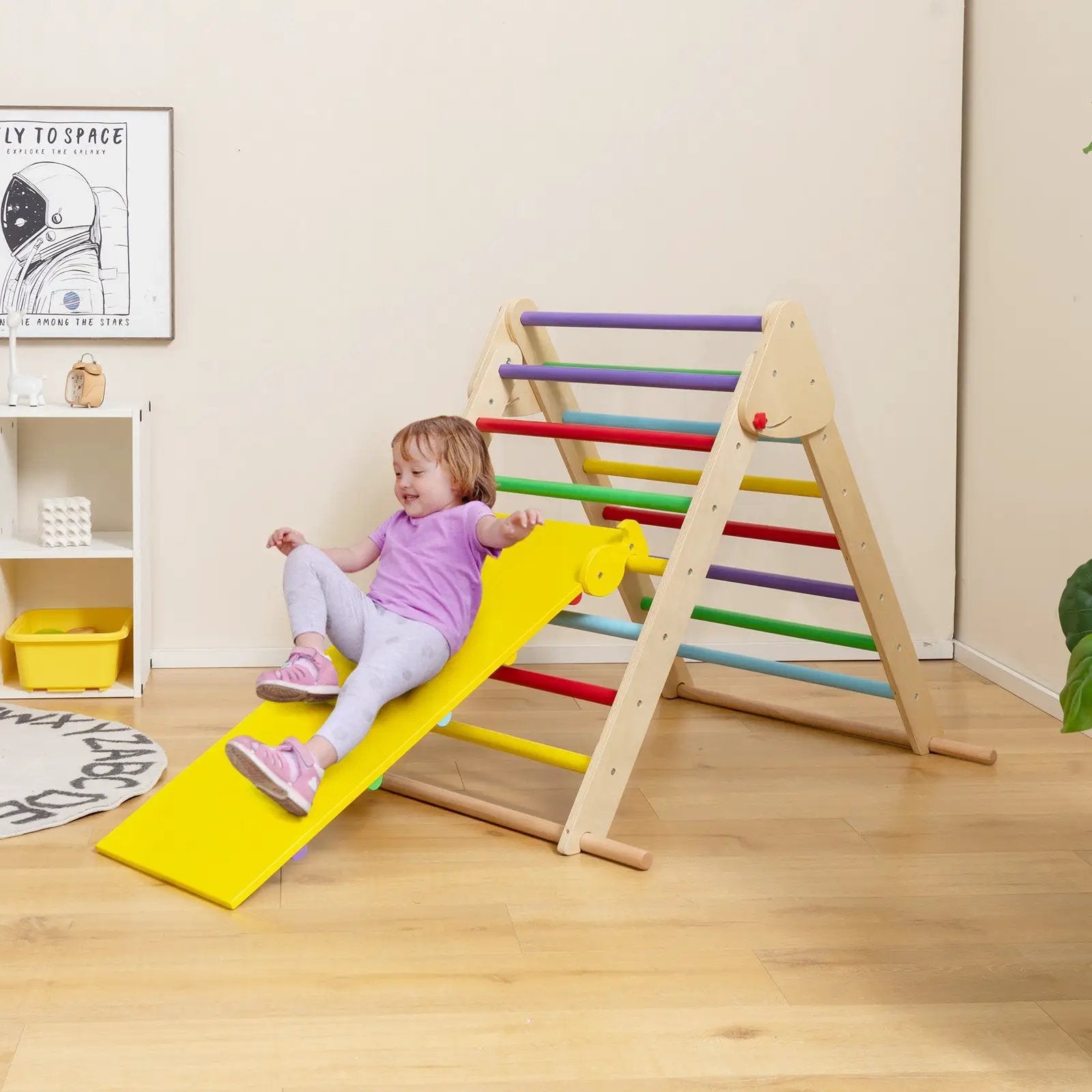 Kids Climbing Triangle Set with Adjustable and Reversible Ramp-Multicolor by DirectDeals