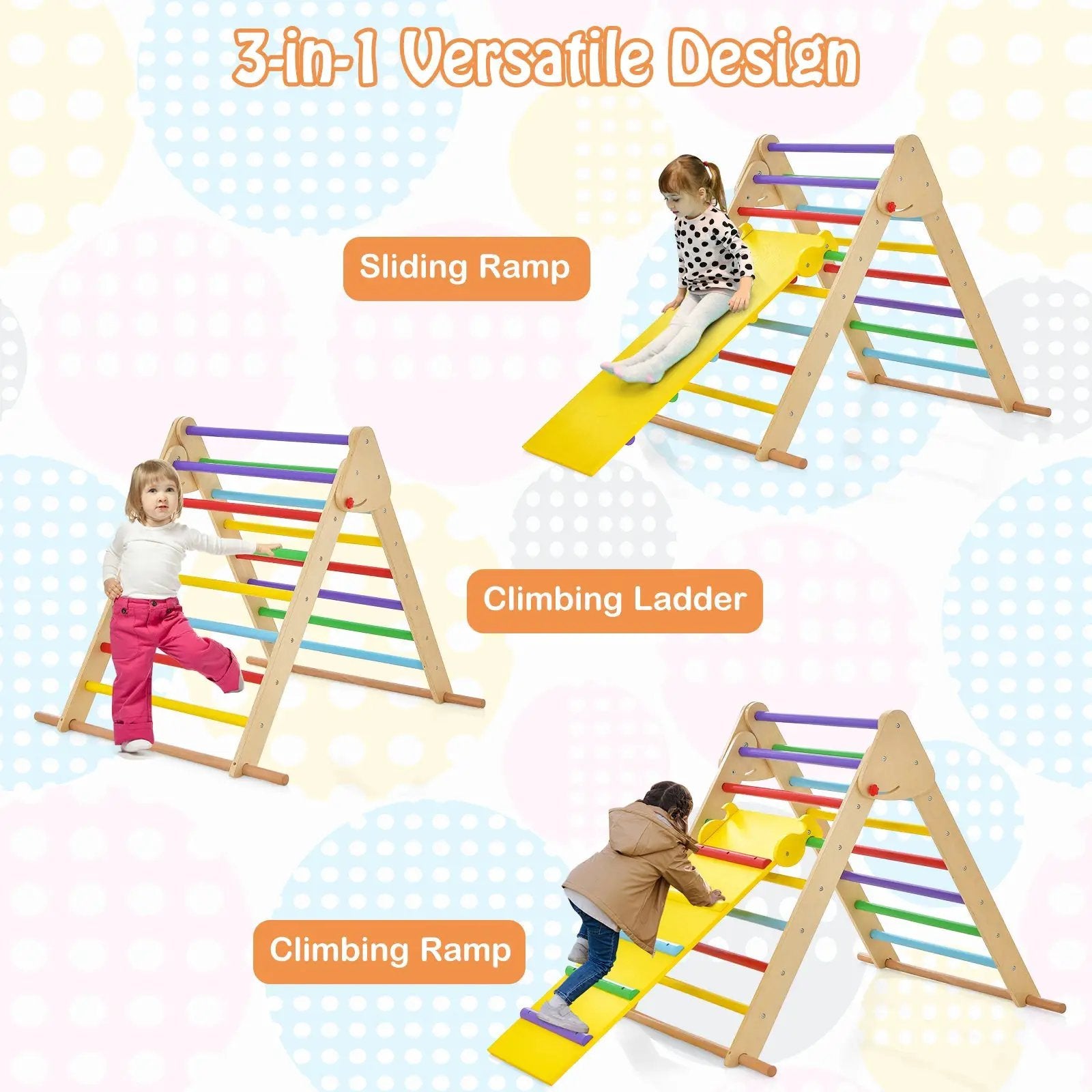 Kids Climbing Triangle Set with Adjustable and Reversible Ramp-Multicolor by DirectDeals