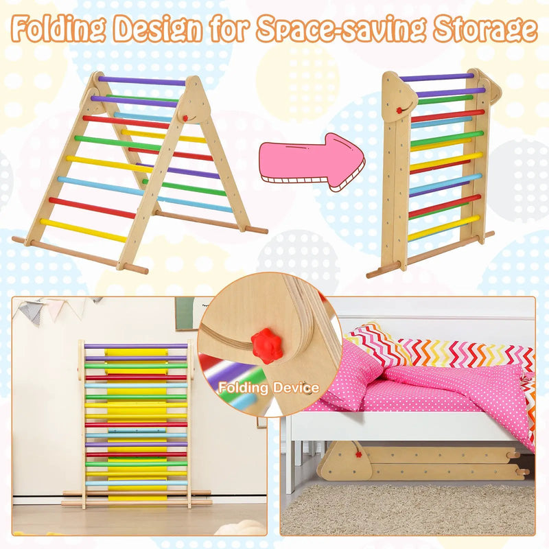 Kids Climbing Triangle Set with Adjustable and Reversible Ramp-Multicolor by DirectDeals