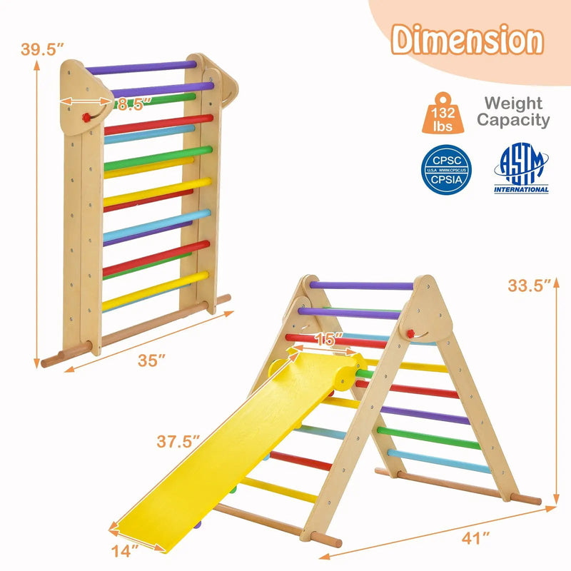Kids Climbing Triangle Set with Adjustable and Reversible Ramp-Multicolor by DirectDeals