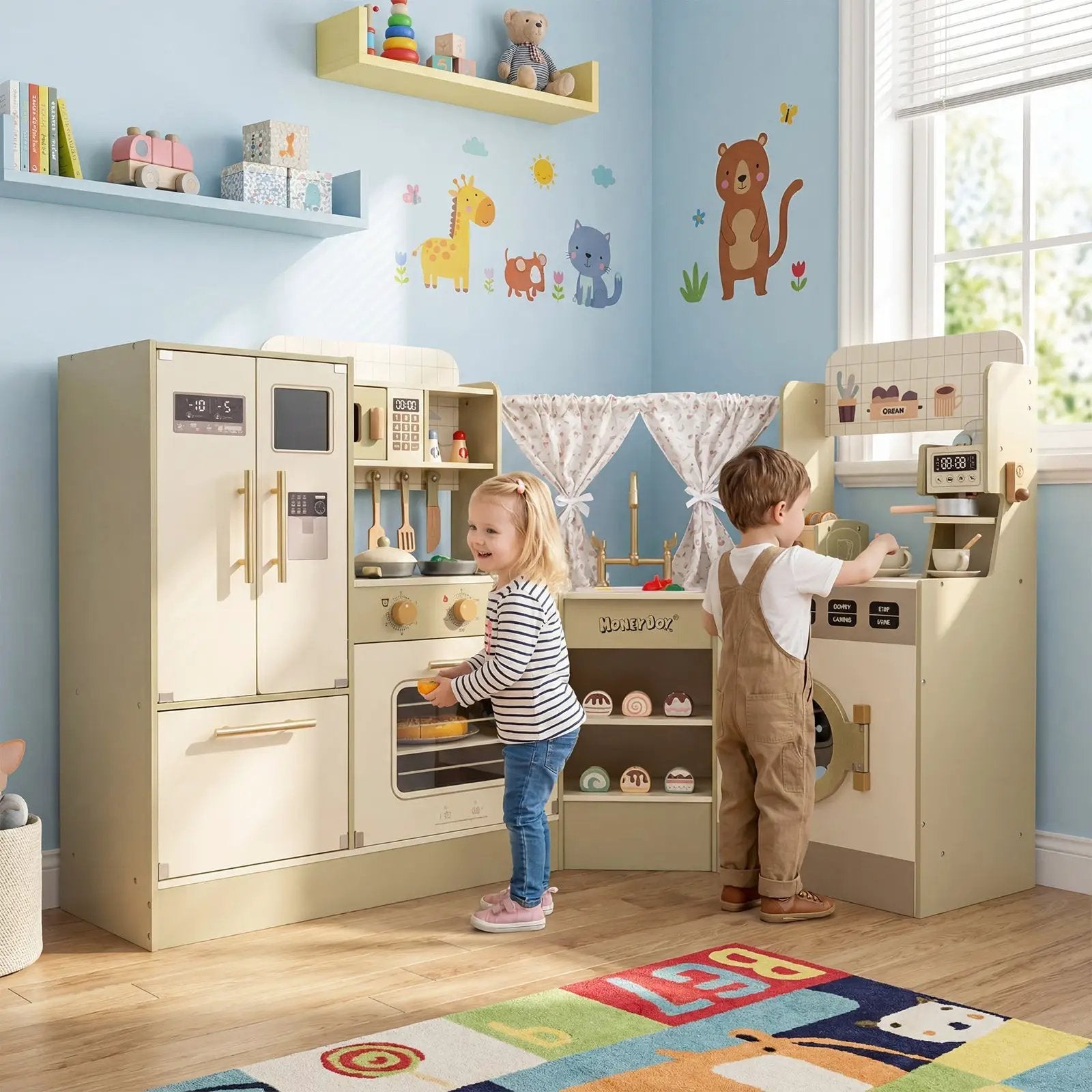 Kids Corner Play Kitchen with Faucet and Dishwasher and Stoves-Green by DirectDeals