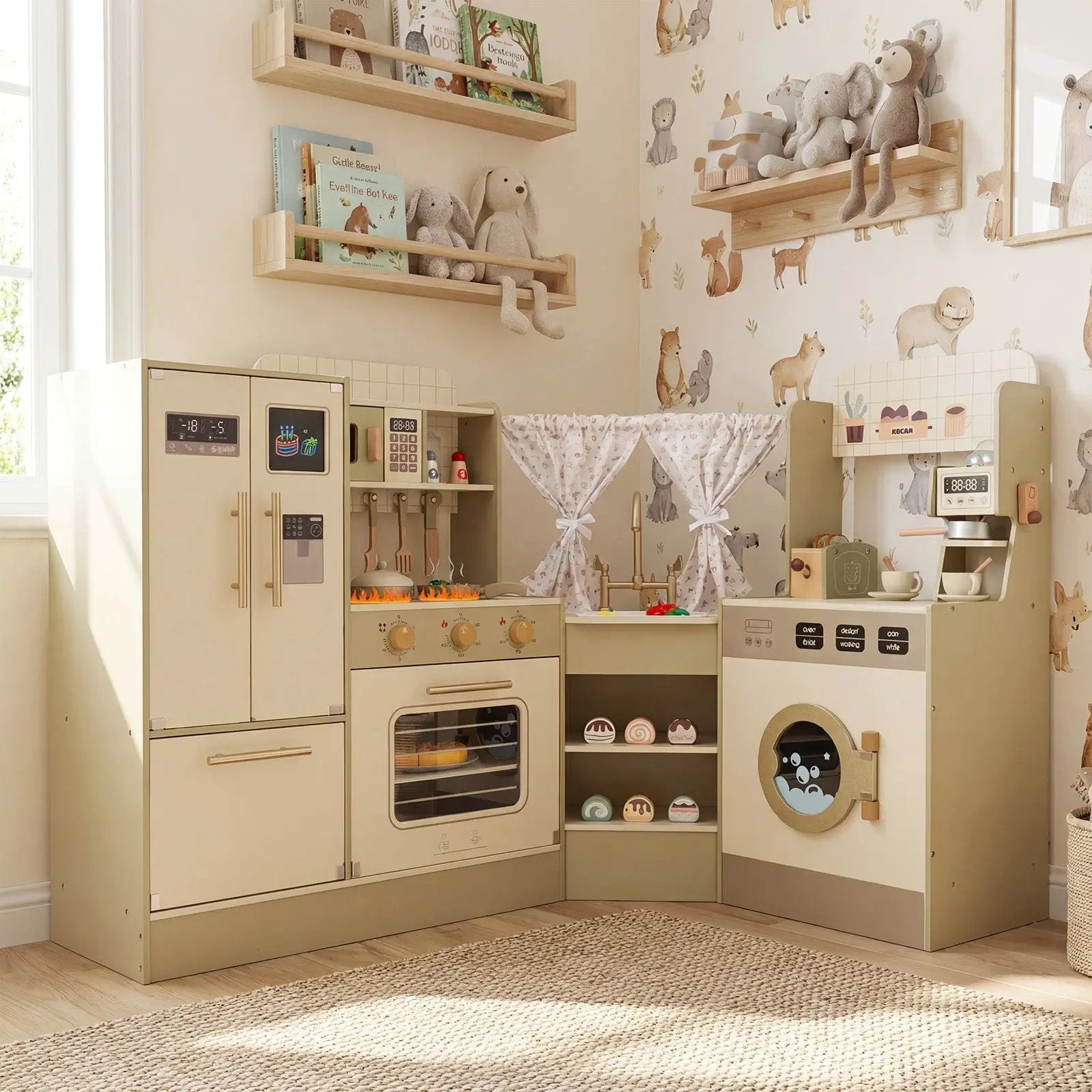 Kids Corner Play Kitchen with Faucet and Dishwasher and Stoves-Green by DirectDeals