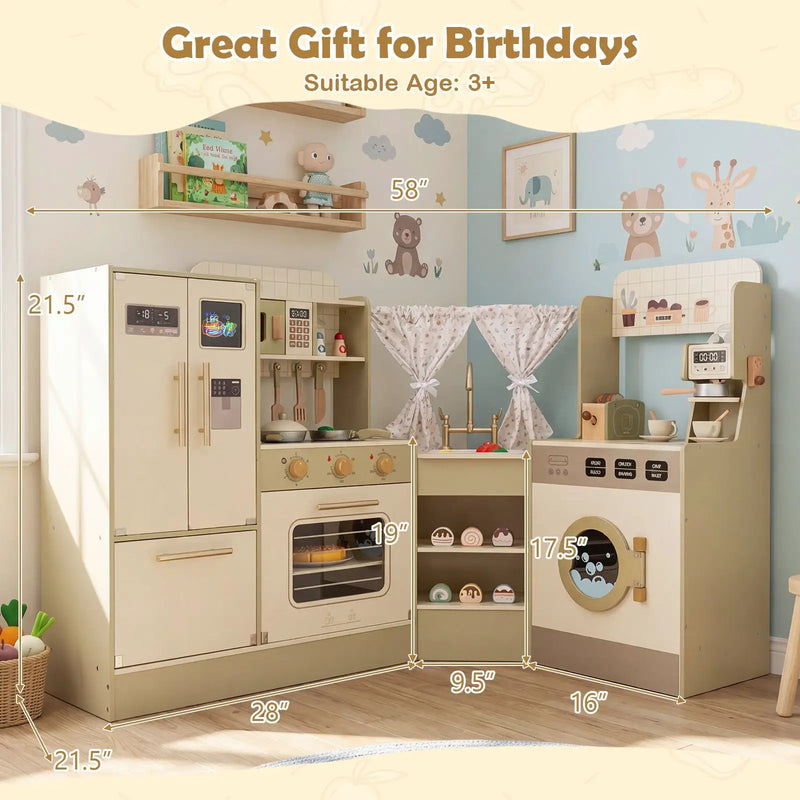 Kids Corner Play Kitchen with Faucet and Dishwasher and Stoves-Green by DirectDeals