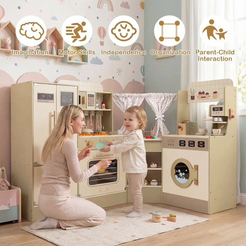Kids Corner Play Kitchen with Faucet and Dishwasher and Stoves-Green by DirectDeals