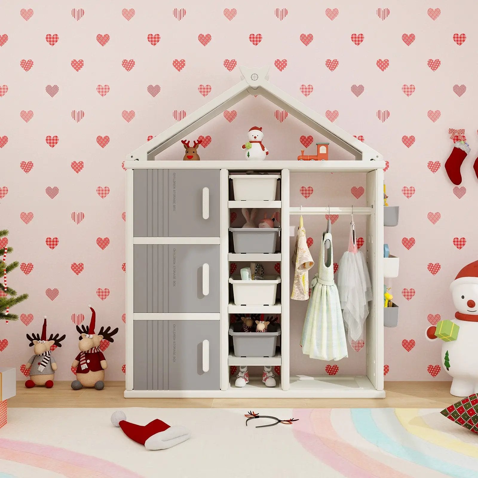 Kids Costume Storage Closet with Storage Bins and Shelves and Side Baskets for Kids Room by DirectDeals