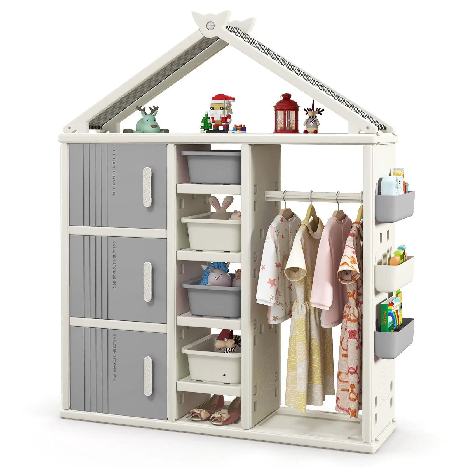 Kids Costume Storage Closet with Storage Bins and Shelves and Side Baskets for Kids Room by DirectDeals