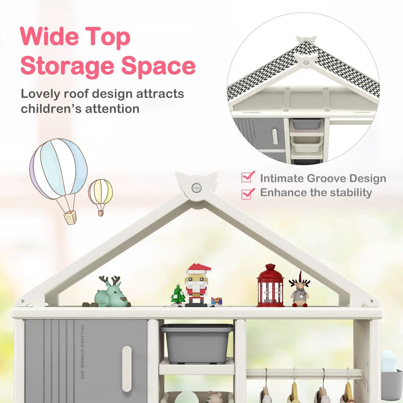 Kids Costume Storage Closet with Storage Bins and Shelves and Side Baskets for Kids Room by DirectDeals