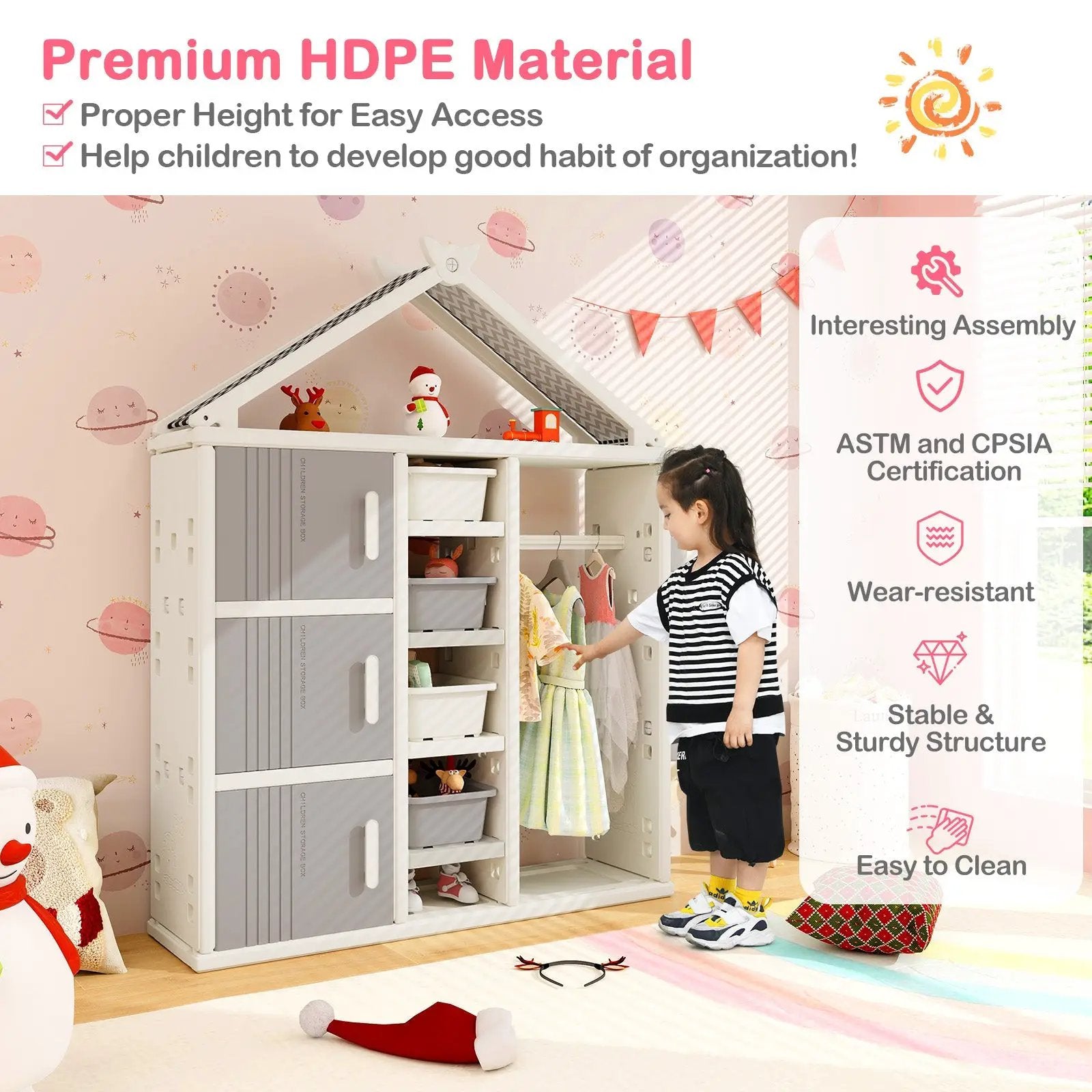 Kids Costume Storage Closet with Storage Bins and Shelves and Side Baskets for Kids Room by DirectDeals