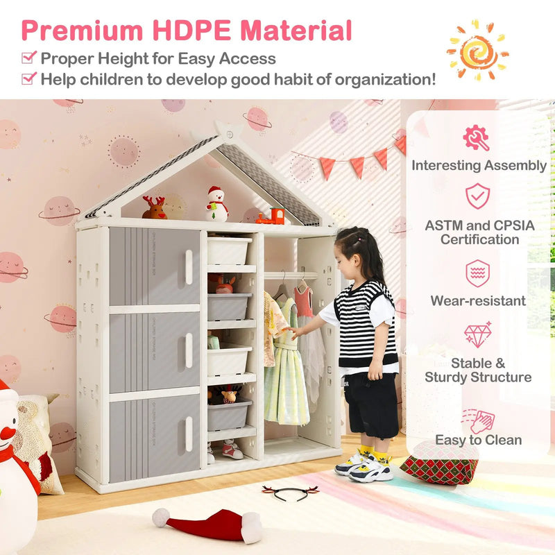 Kids Costume Storage Closet with Storage Bins and Shelves and Side Baskets for Kids Room by DirectDeals