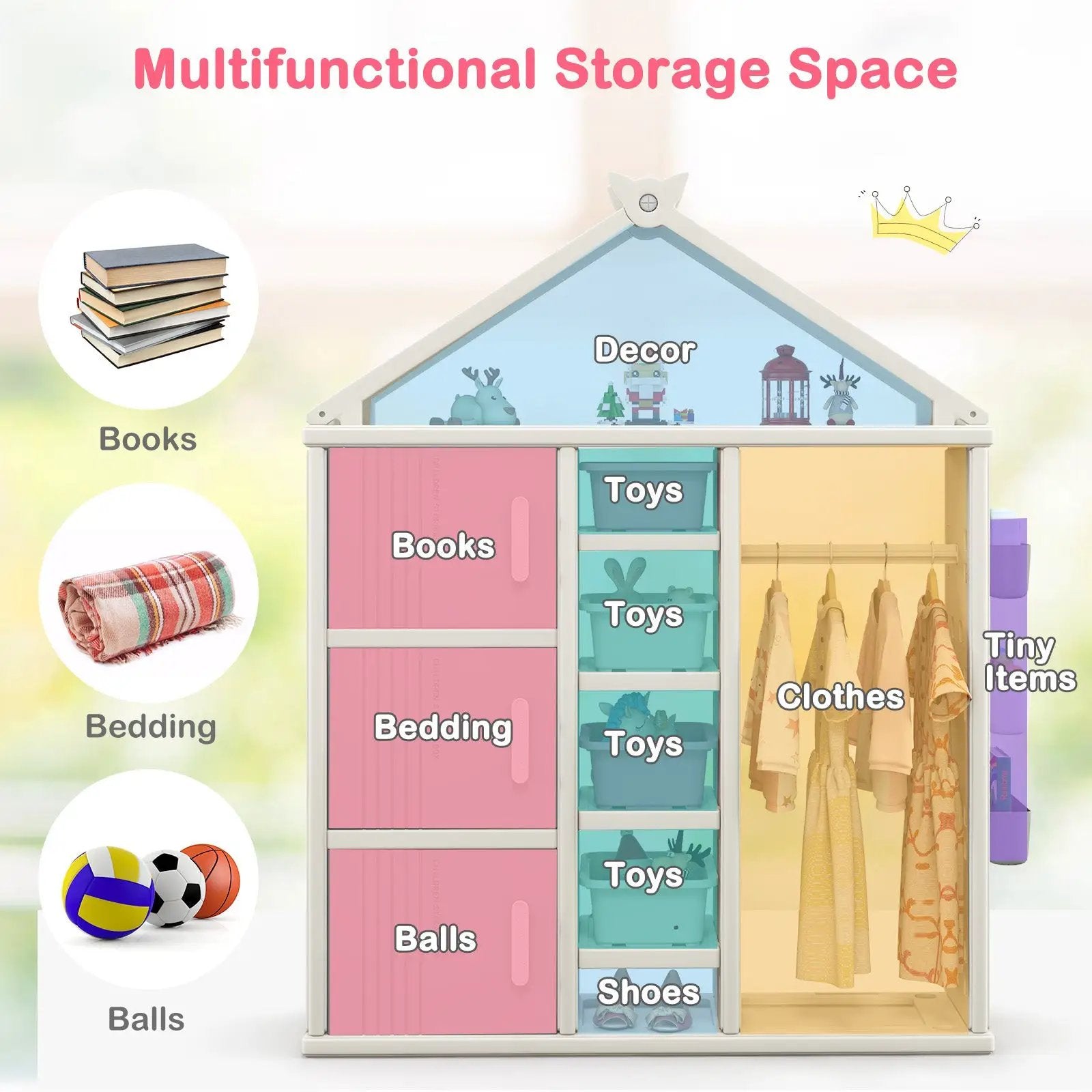 Kids Costume Storage Closet with Storage Bins and Shelves and Side Baskets for Kids Room by DirectDeals