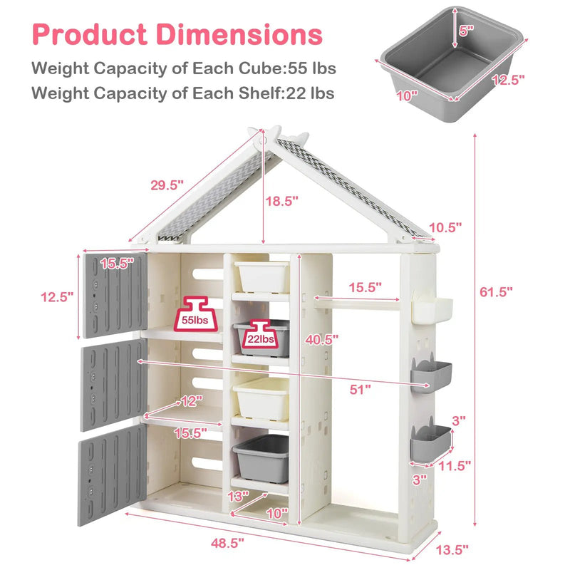 Kids Costume Storage Closet with Storage Bins and Shelves and Side Baskets for Kids Room by DirectDeals