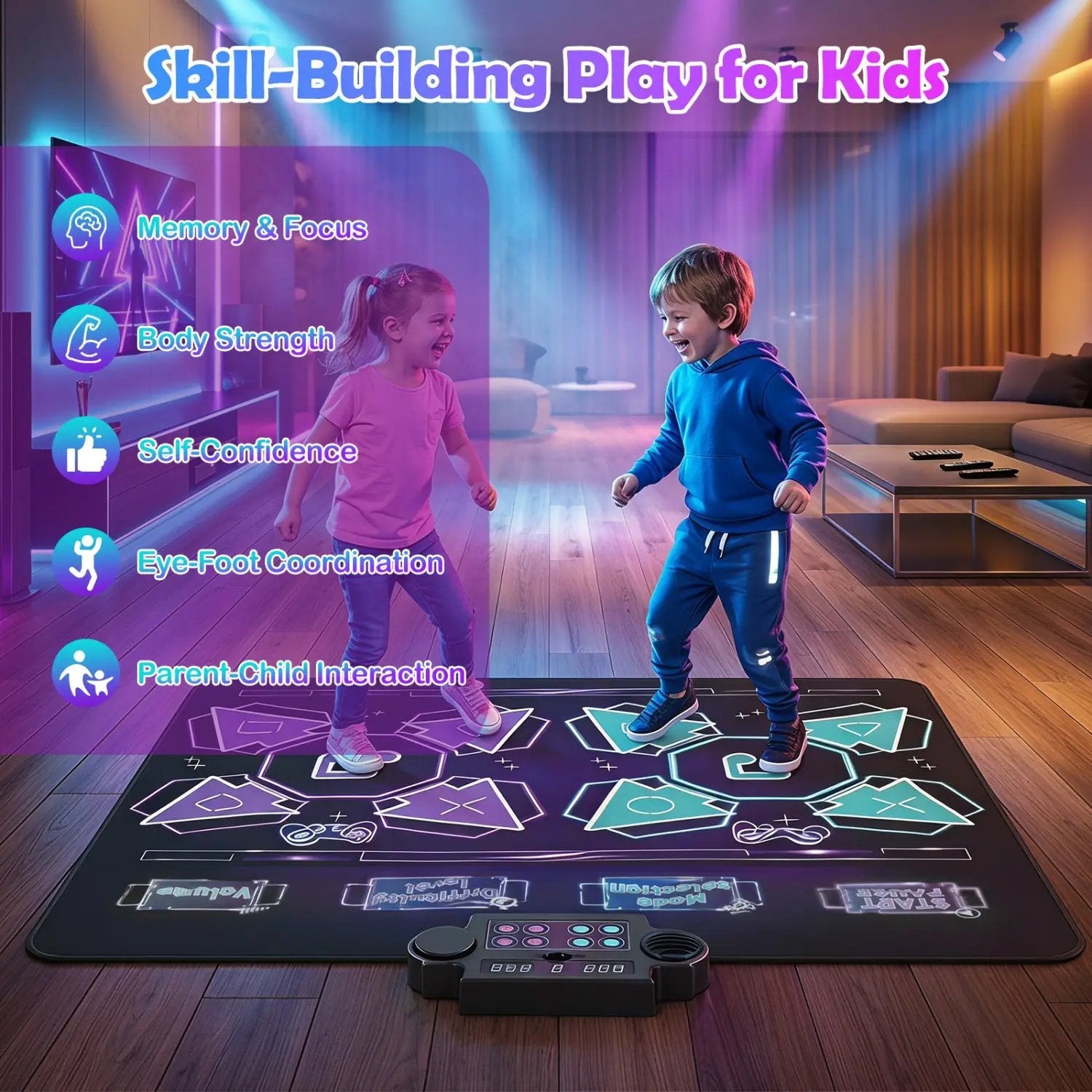 Electronic Kids Dance Mat with 8 Songs & LED Lights by DirectDeals