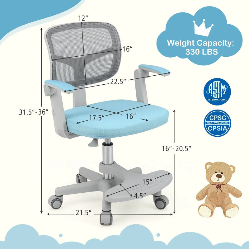 Kids Desk Chair Children Study Chair with Adjustable Height Armrest and Footrest by DirectDeals