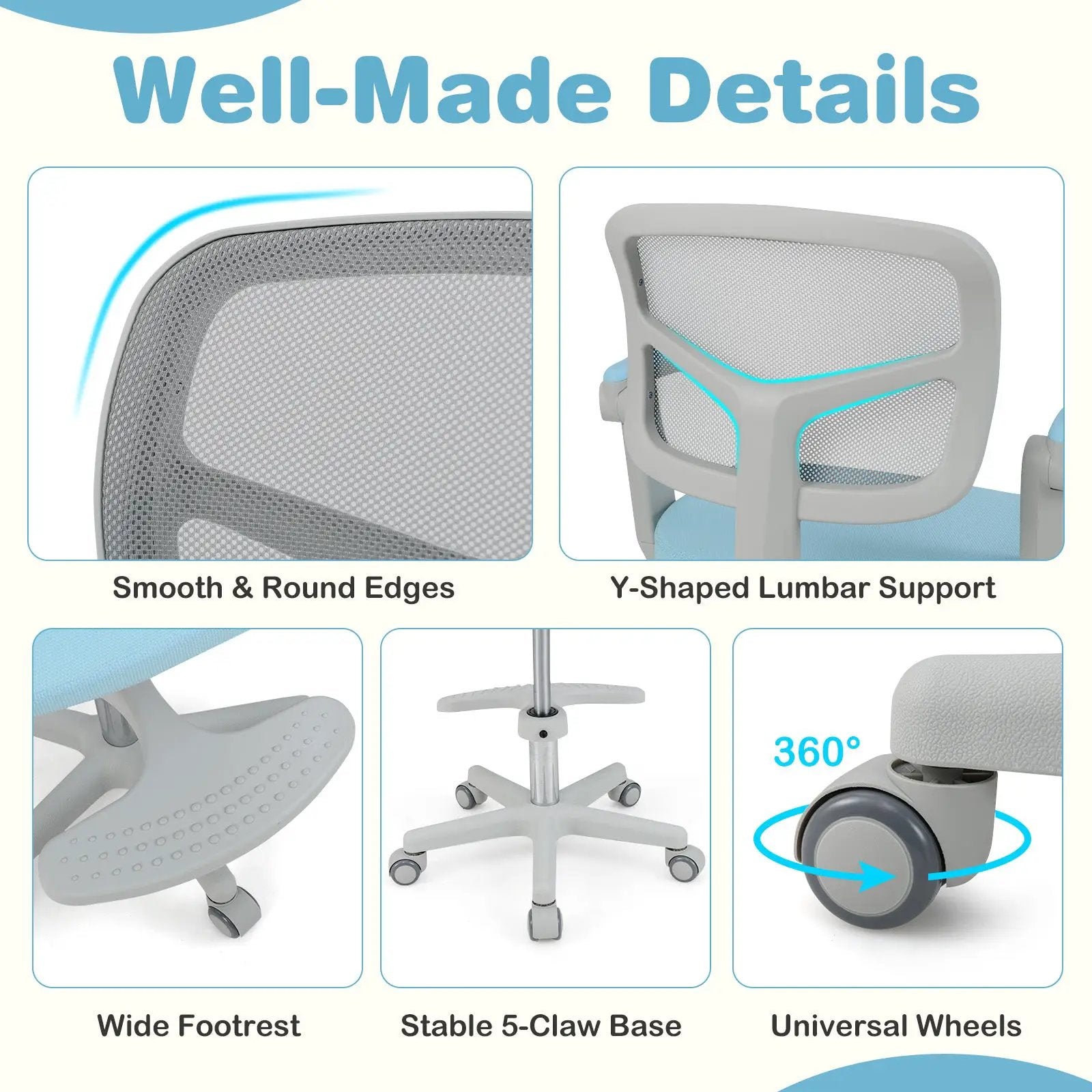 Kids Desk Chair Children Study Chair with Adjustable Height Armrest and Footrest by DirectDeals