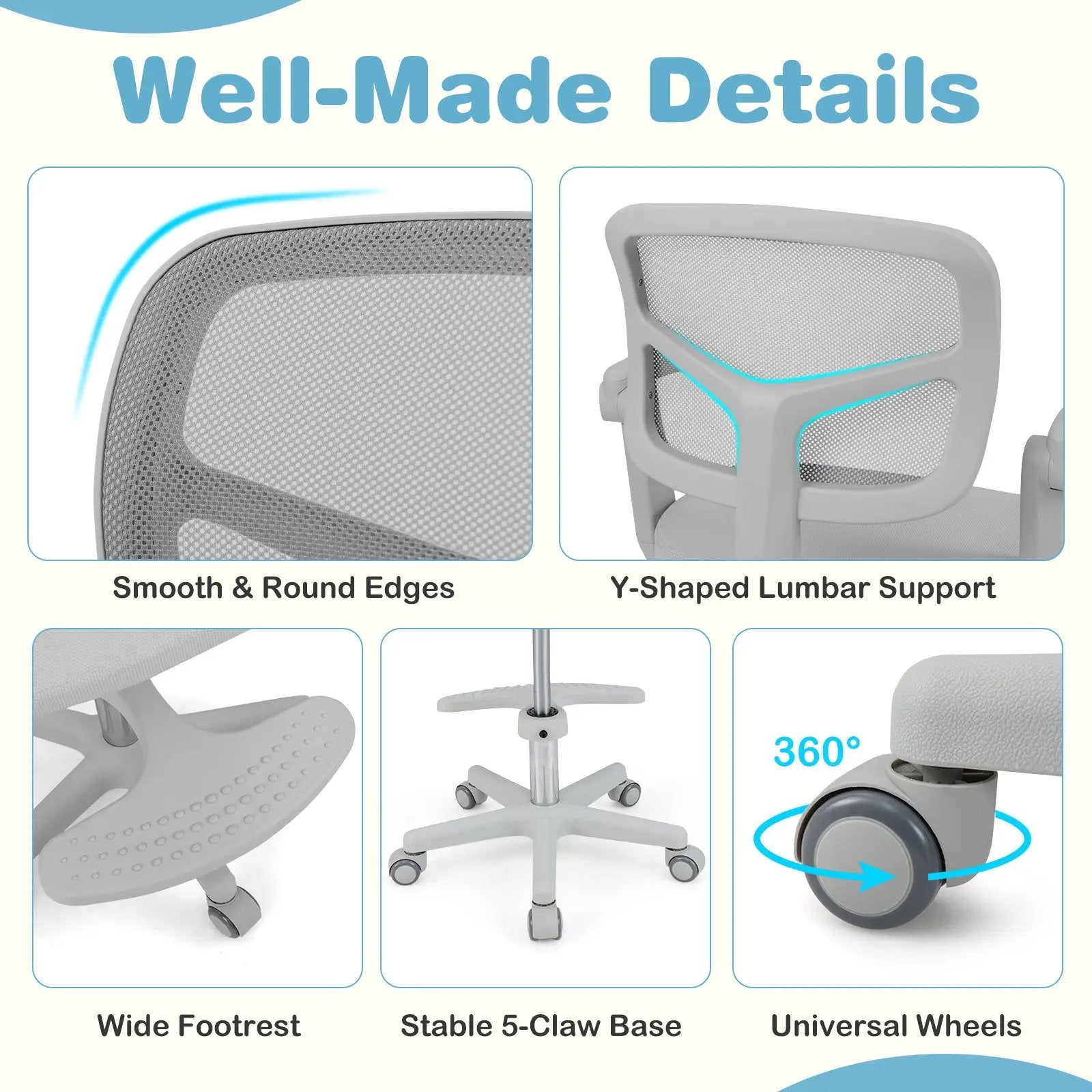 Kids Desk Chair Children Study Chair with Adjustable Height Armrest and Footrest by DirectDeals
