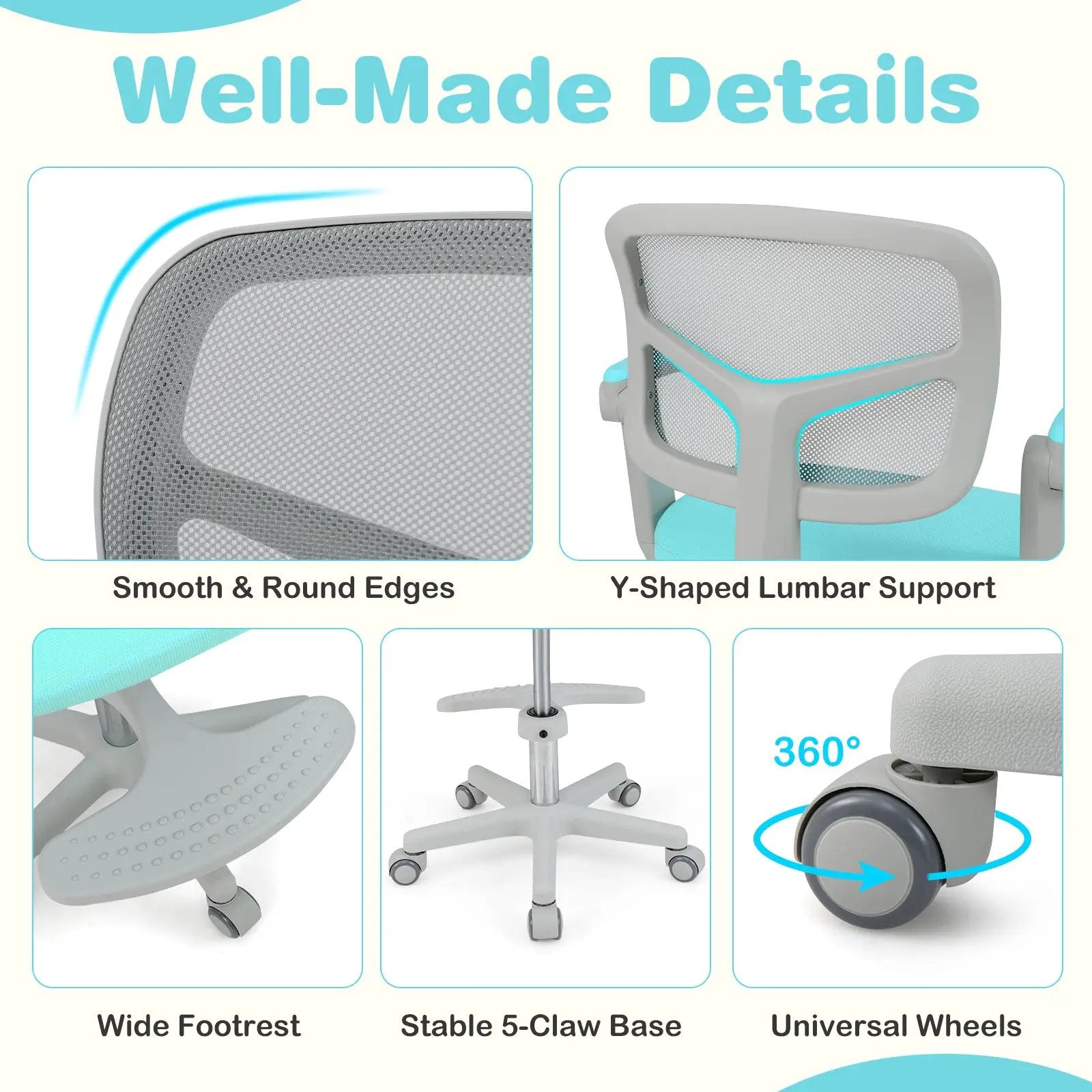 Kids Desk Chair Children Study Chair with Adjustable Height Armrest and Footrest by DirectDeals