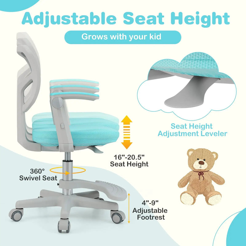 Kids Desk Chair Children Study Chair with Adjustable Height Armrest and Footrest by DirectDeals