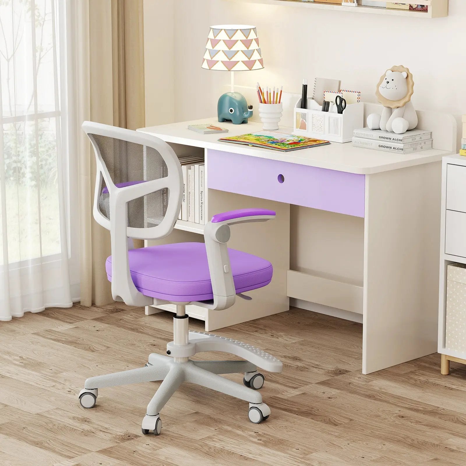 Kids Desk Chair Children Study Chair with Adjustable Height Armrest and Footrest by DirectDeals