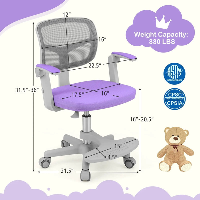 Kids Desk Chair Children Study Chair with Adjustable Height Armrest and Footrest by DirectDeals