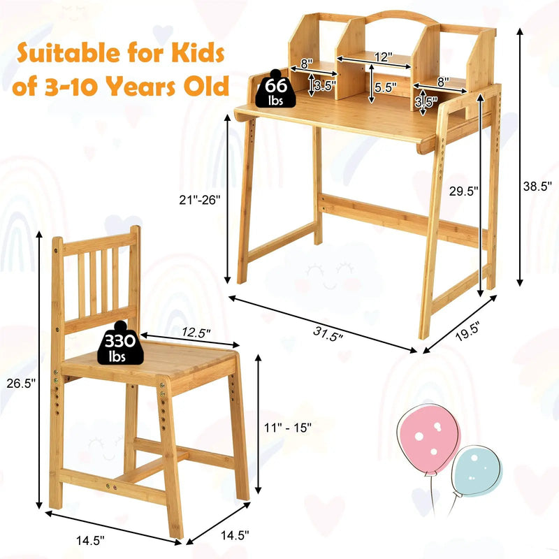 Bamboo Kids Study Desk and Chair Set with Bookshelf by DirectDeals