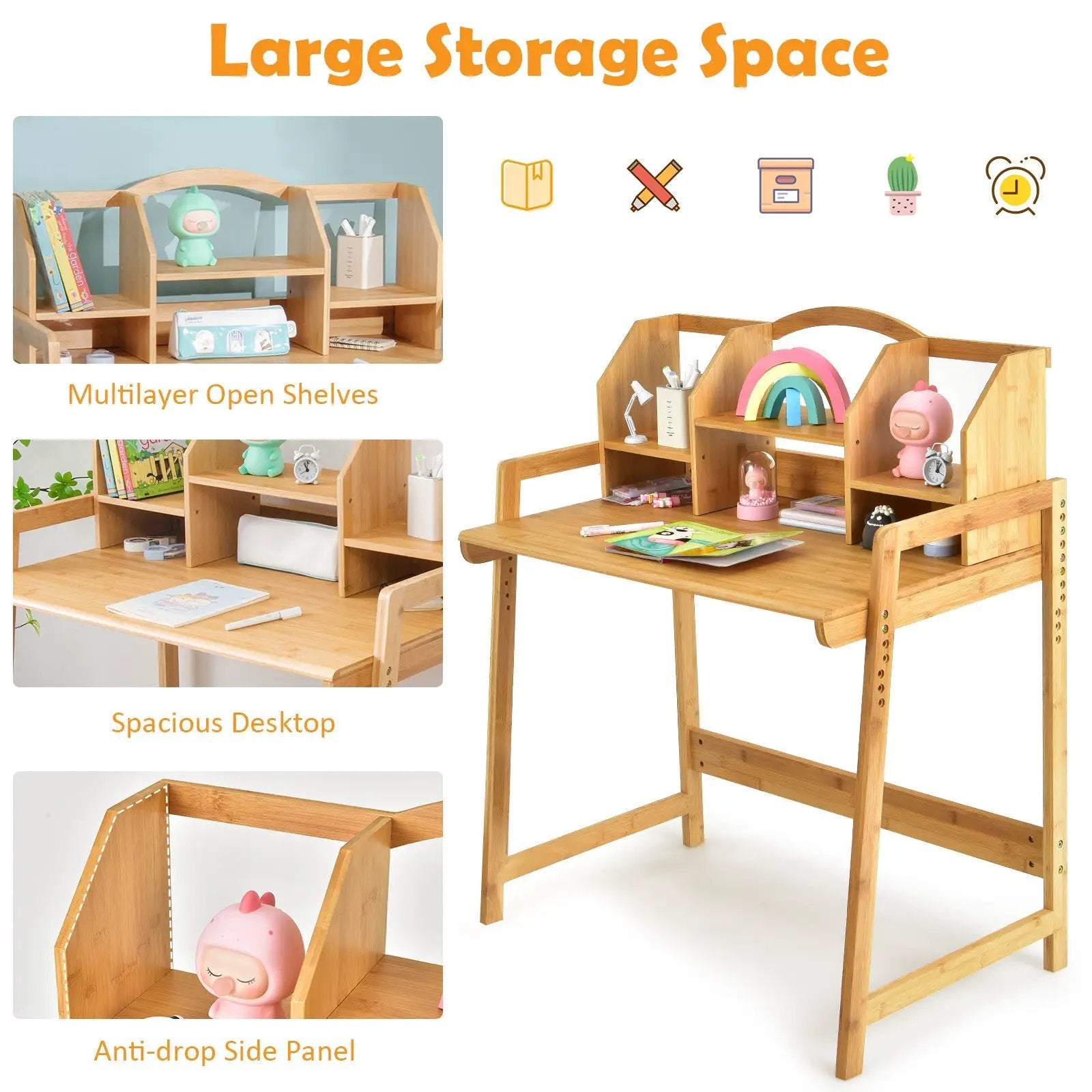 Bamboo Kids Study Desk and Chair Set with Bookshelf by DirectDeals