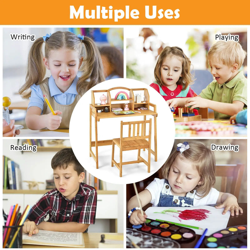 Bamboo Kids Study Desk and Chair Set with Bookshelf by DirectDeals